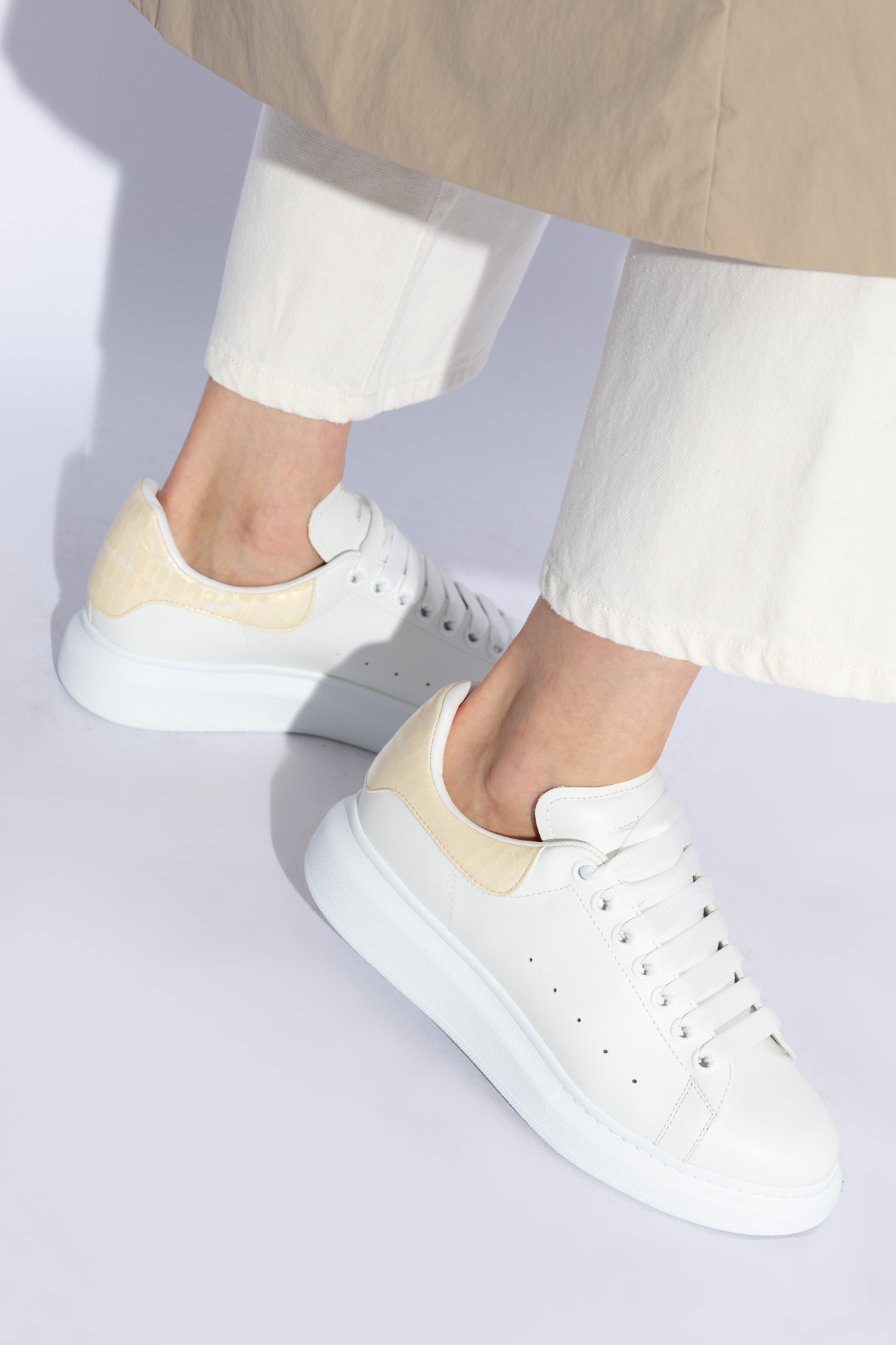 White Larry sneakers Alexander McQueen SchaferandweinerShops Canada alexander mcqueen wool dress